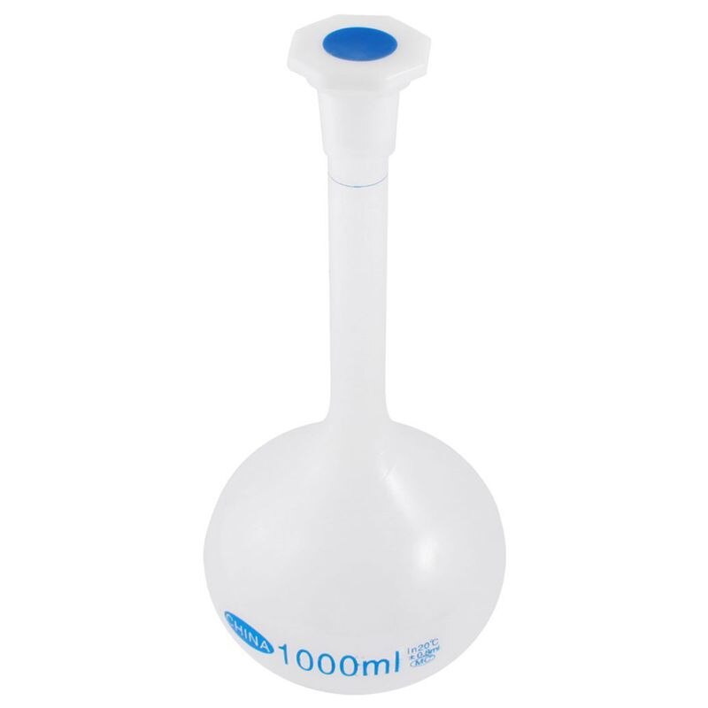 1000ml Long Neck Lab Volumetric Measuring Flask Bottle Plastic Cap