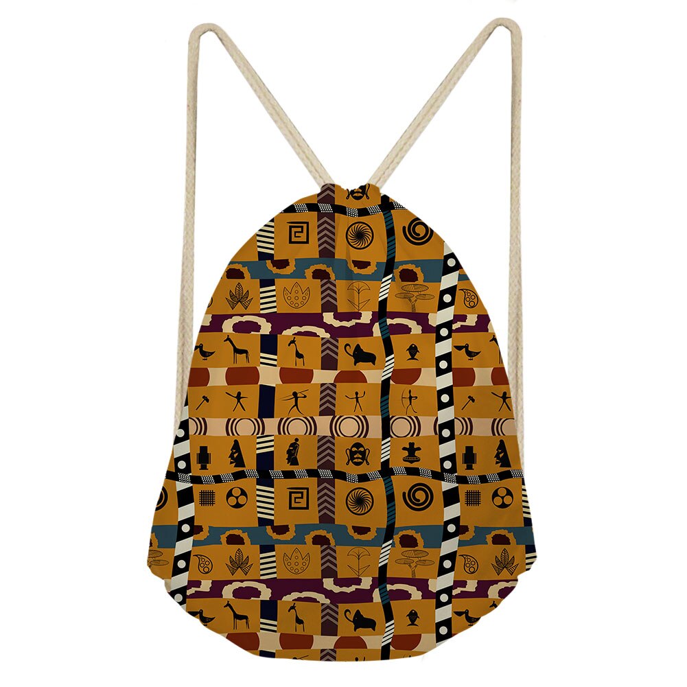 Art Style africain impression cordon sacs femmes ethnique noir Style plage épaules sac Afro dames élément chaîne sac à dos: Argent