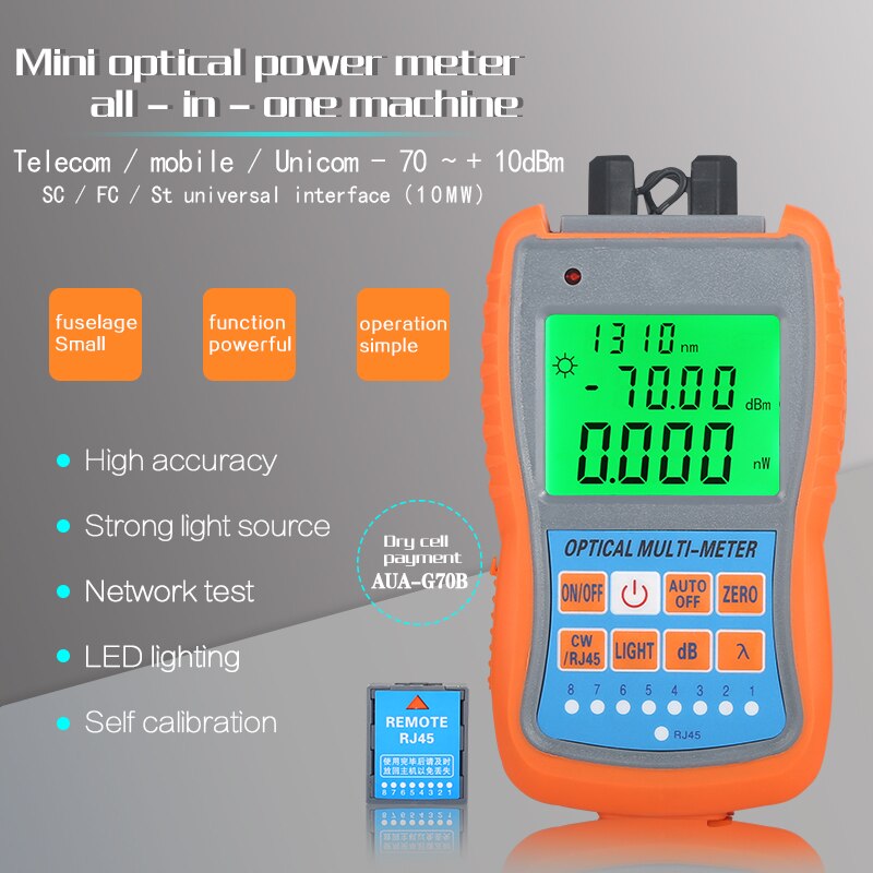 Comptyco AUA-G70B/50B 4in1 Mini Optical Power Meter Visual Fault Locator Netwerkkabel Test Glasvezel Tester 10Km 30Km Vfl: AUA-G70B 10KM