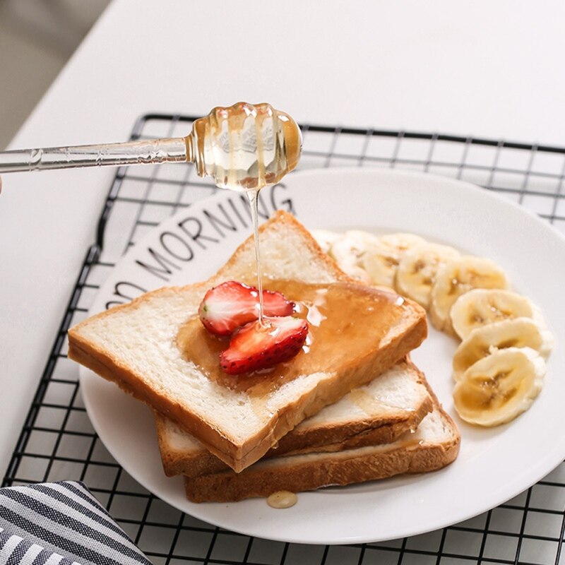 15cm Long Handle Glass Honey Spoon Kitchen Gadget Honey Jar Coffee Stirring Long Glass Mini Bee Honey Dipper Stirrer Muddler