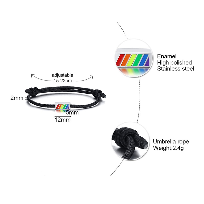 RAINBOW ANKLET FOR MEN CHARM AND BLACK CORD FOR HIM MEN'S WATERPROOF ANKLE BRACELET