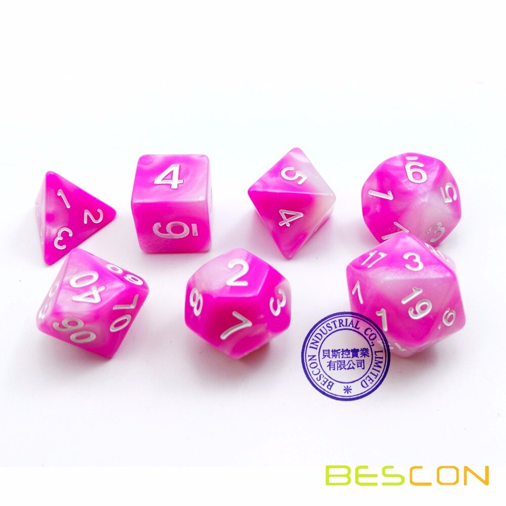 Bescon Gemini Polyhedrale Dobbelstenen Set Roze Bloesem, twee-Tone Rpg Dobbelstenen Set Van 7 D4 D6 D8 D10 D12 D20 D % Baksteen Box Pack