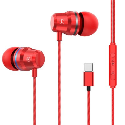 in-orecchio cablata Auricolare Tipo-c Musica sport Auricolari per Samsung Xiaomi Mi 8 Huawei P20 P30 LeEco USB di Tipo c del Metallo Auricolare con Il Mic: Rosso