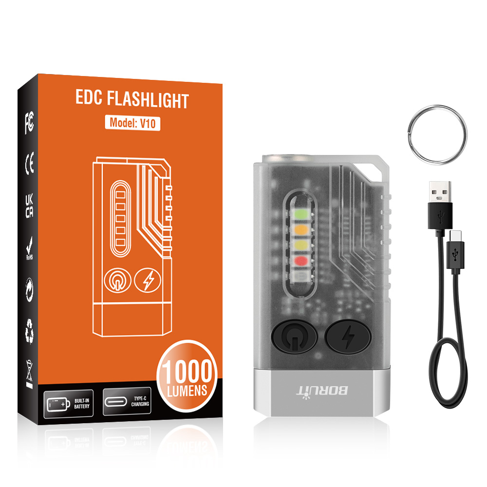 BORUiT V10 EDC Keychain Flashlight Portable Mini Torch Type-C Rechargeable Work Light With Magnet UV Beep Camping Pocket Lantern: changeable