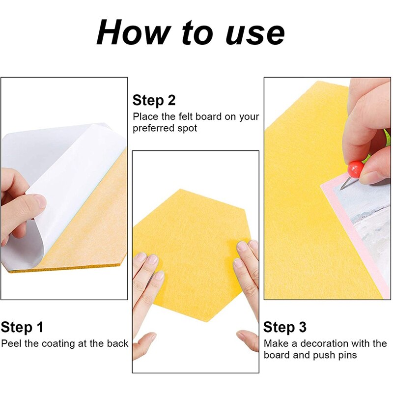 10 Packs Pin Board Hexagon Felt Board Tiles Bulletin Board Memo Board with 10 Pieces Push Pins, Decoration for Wall CNIM