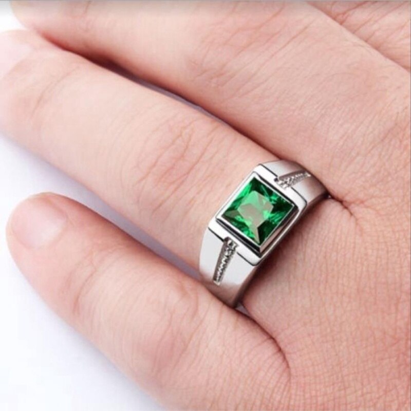 Trendy Bohemian Crystal Inlaid Ring Men&amp;#39;s Ring Metal Red Green Crystal Inlaid Ring Accessories Party Jewelry: 8 / green