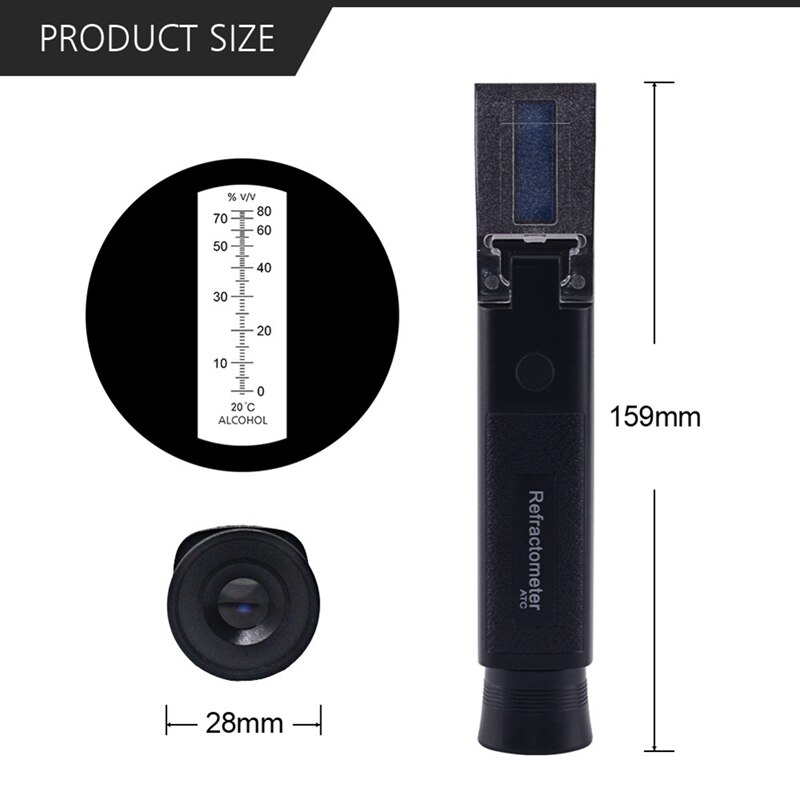 Alcoholmeter For Moonshine 0-80%V/V Refractometer Alcoholtester ATC Handheld Vodka Percent Measuring Tools