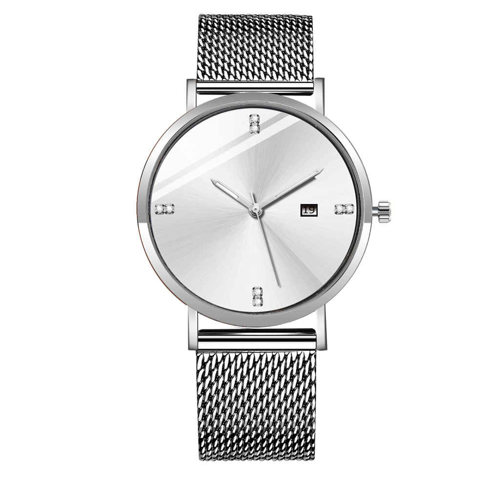 Heren Horloge Quartz met Strass Datum Eenvoudige Dial Roestvrij Stalen Band SOXY Luxe Mannelijke Klok Erkek Kol Saati: White