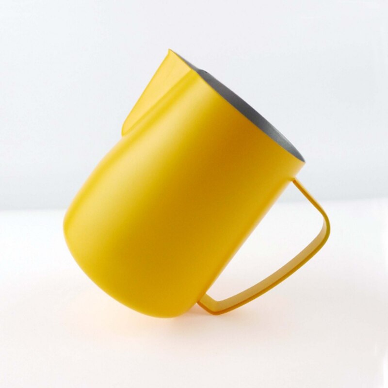 Mjölkkanna 350/600ml rostfritt stål skumning krukan dra blomma kopp kaffe mjölkskummare latte konst mjölkskum verktyg kaffe: Gul 350ml