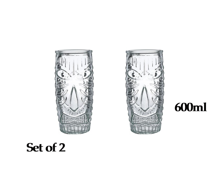 Tazas de vidrio Tiki, tazas para cóctel con forma de cabezas de Tiki, ideales para cócteles tropicales: 2PCS  600ml
