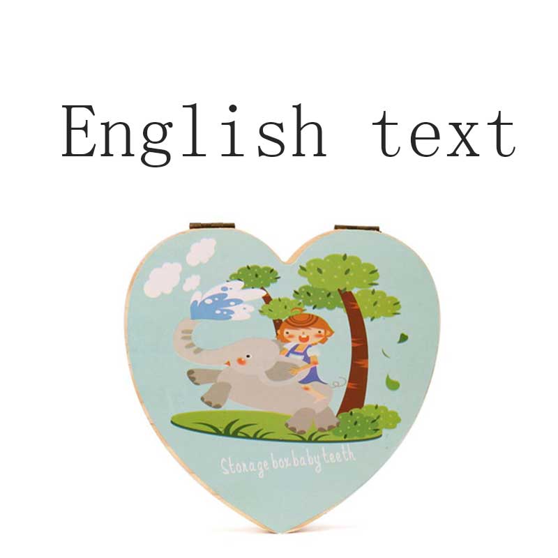 Herz bilden Gefallenen Zahn Kasten Lagerung Englisch Spanisch Text Baby Junge Mädchen Holz fallen Sparen Sie Milch Zähne Sammlung Veranstalter Halfter: C Englisch