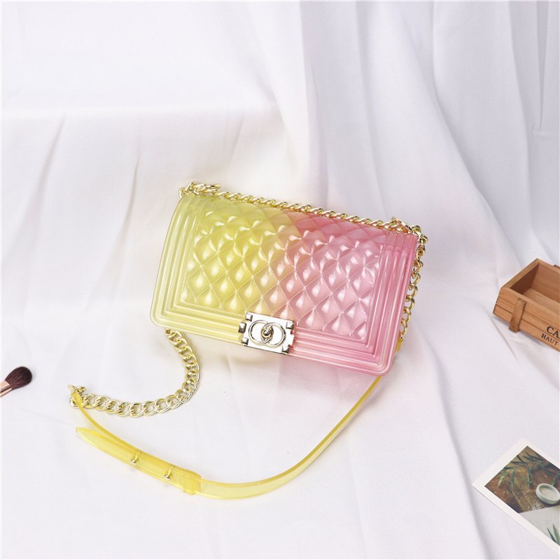 Clear Colorful Transparent Jelly Bag Gradient Candy Color Crossbody Bags Ladies Shoulder Chain Messenger Bag Sg69: Yellow Red(Big)