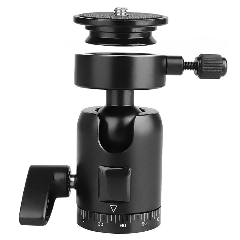 360-Degree Rotating Heavy Duty Aluminum Camera Tripod Ball Head Ballhead with 1/4 Inch Round Quick Release Plate