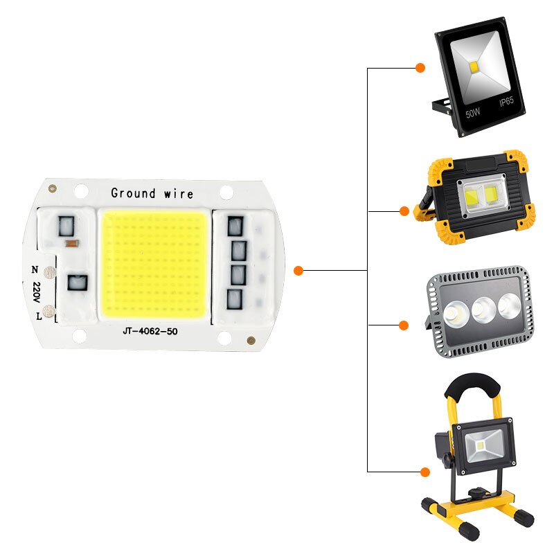 10 stk cob led lampe chip 10w 20w 30w 50w led cob pære lampe 220v ip65 smart ic driver kold/varm hvid led spotlight projektør