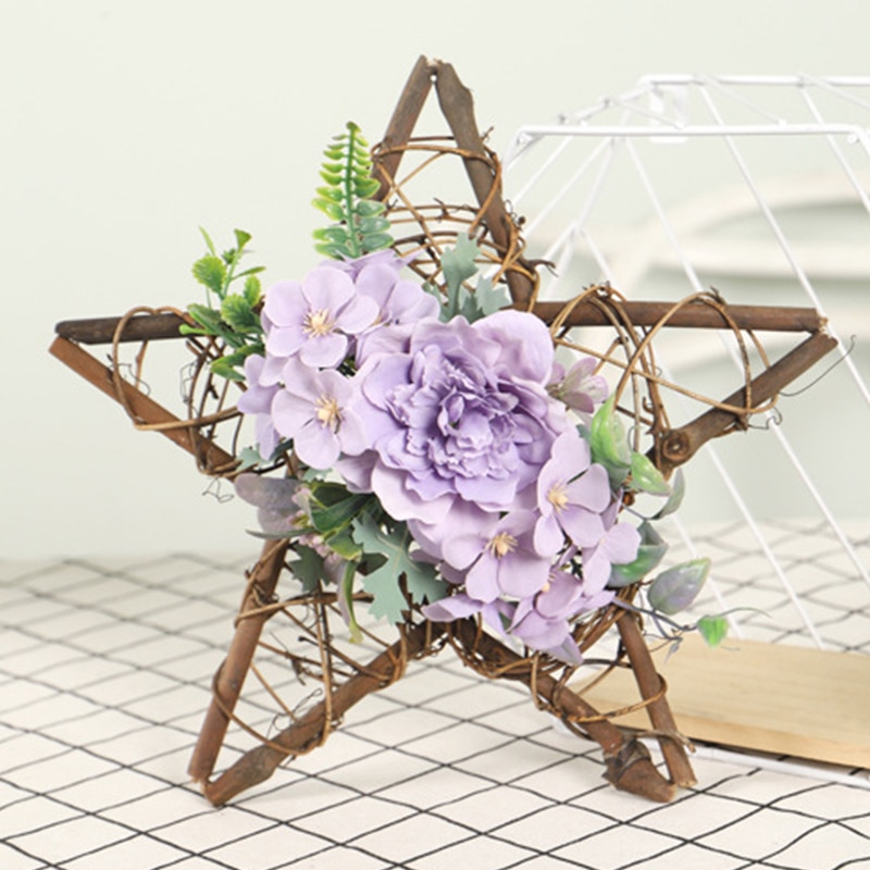 Xsimulert hjem dekorasjon vegg hengende blomst tre pentagram anheng vegg dør hengende krans jul dekorasjon