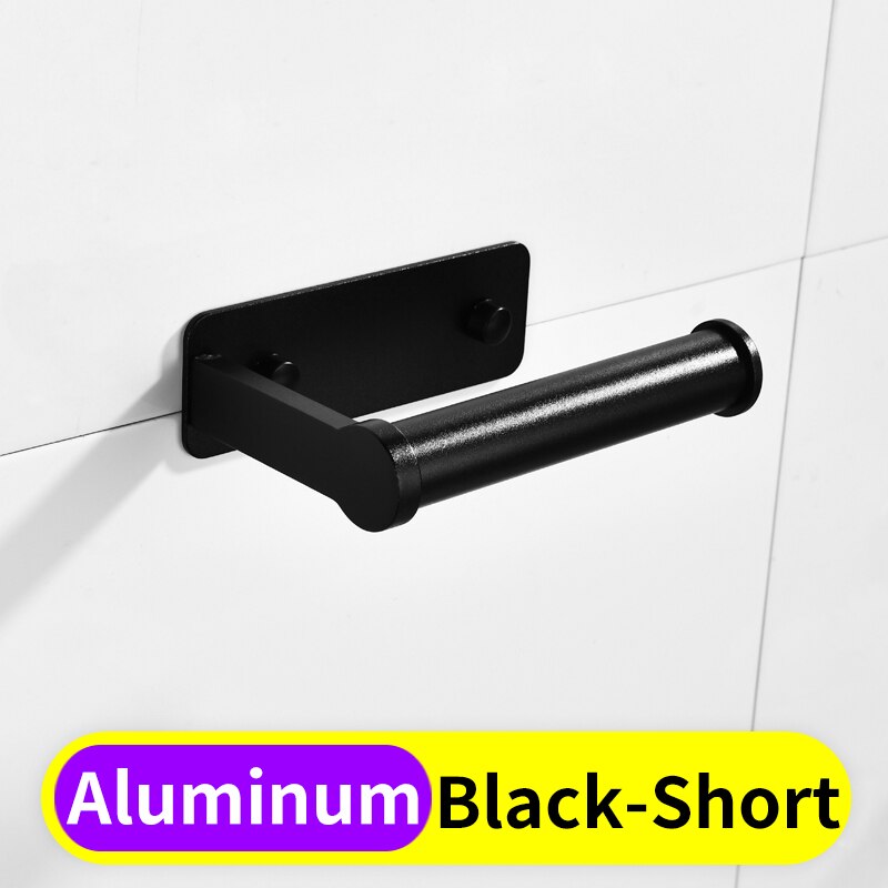 Toiletpapirholder sort aluminium badeværelse toiletrulle papirholder vakuum vægmonteret køkkenpapirholder serviet håndklædeholder: Sort-kort