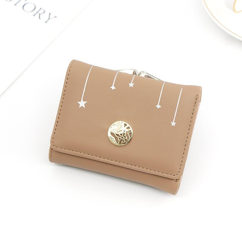 Kort damepung femtakket stjerneprintet lille møntpung kvindelig clutch mini læder kreditkortholder: Khaki