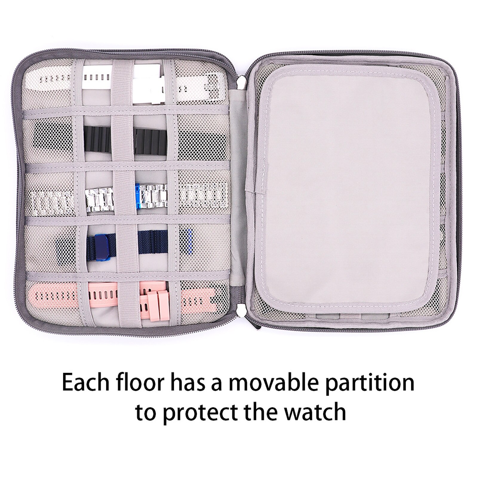 Organizador de correas de reloj de 18 ranuras de doble capa bolsa de almacenamiento de Cable de datos de Banco de energía adecuada para correa de reloj con ancho de 1-50mm