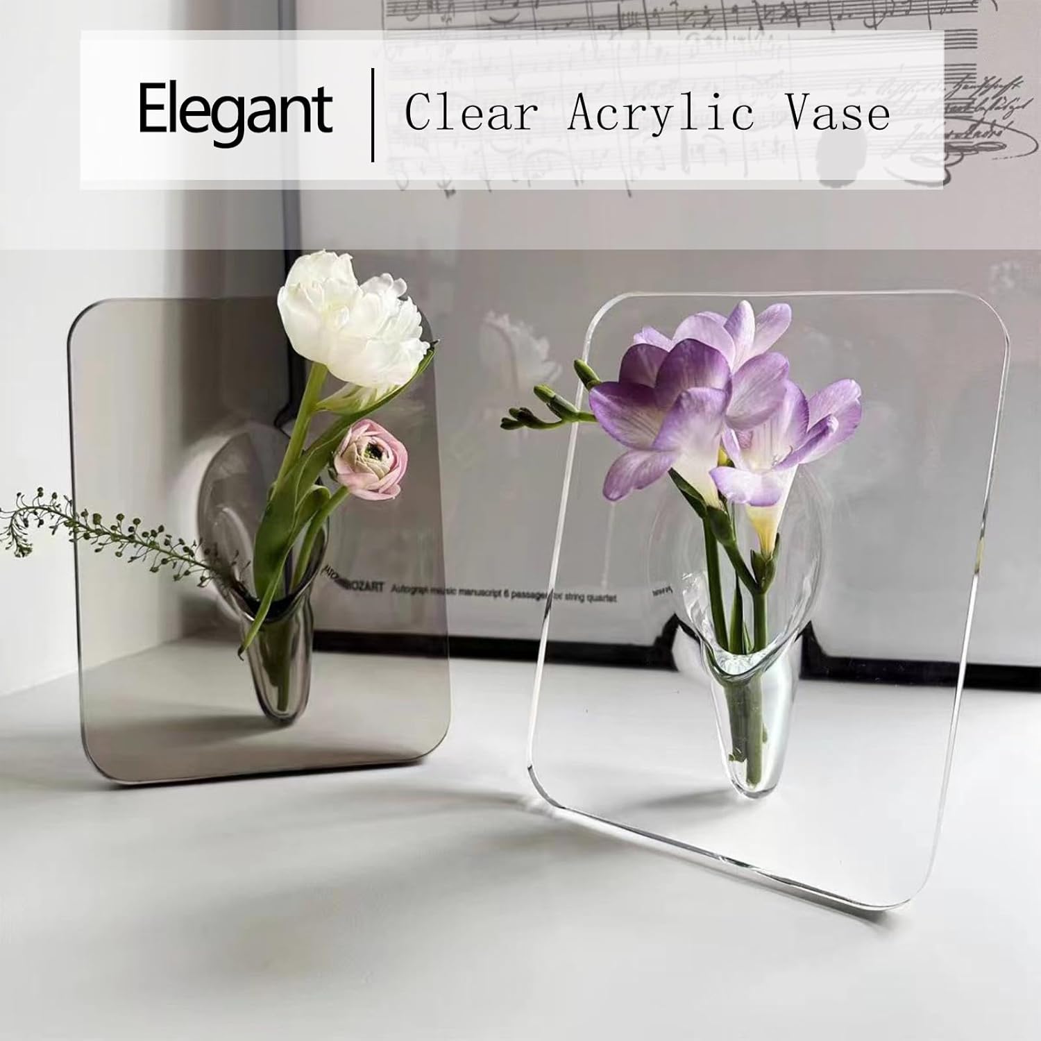 Rahmenförmige Blumenvase - Transparente Acrylvase für Blumen, Moderne Kunstvasen für sterben Heimdekoration, Dekorative Vasen für Schreibtische und Bücherregale