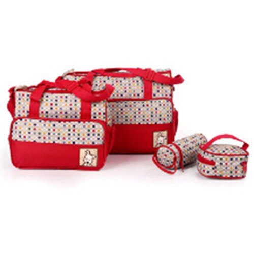 5Pcs/set Diaper Bag Suits For Mom Baby Bottle Holder Mummy Cart Pram Nappy Stroller Maternity Trolley Nappy Bag Sets: Red dot print