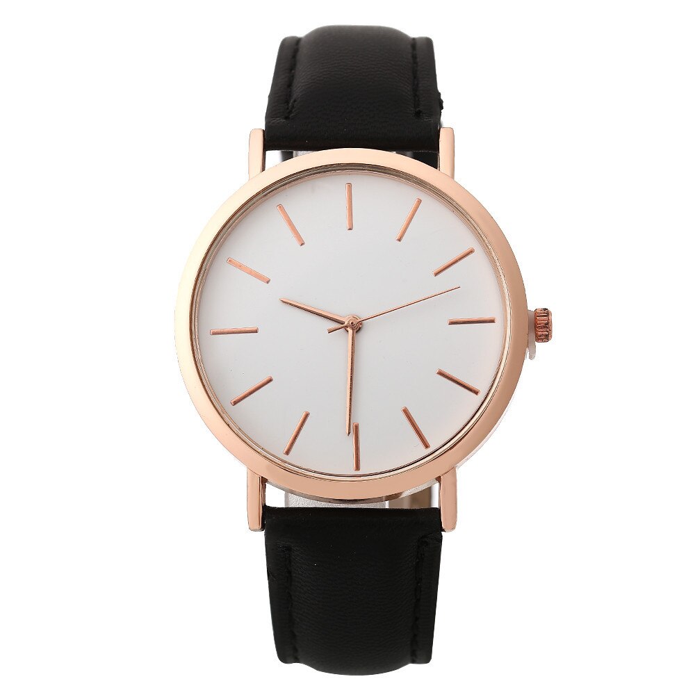 Simples Moda Mulheres Pulseira de Couro Relógio Analógico Casual Ladies Watch Quartz Rodada relógios de Pulso Relógio Feminino relogio feminino: Black