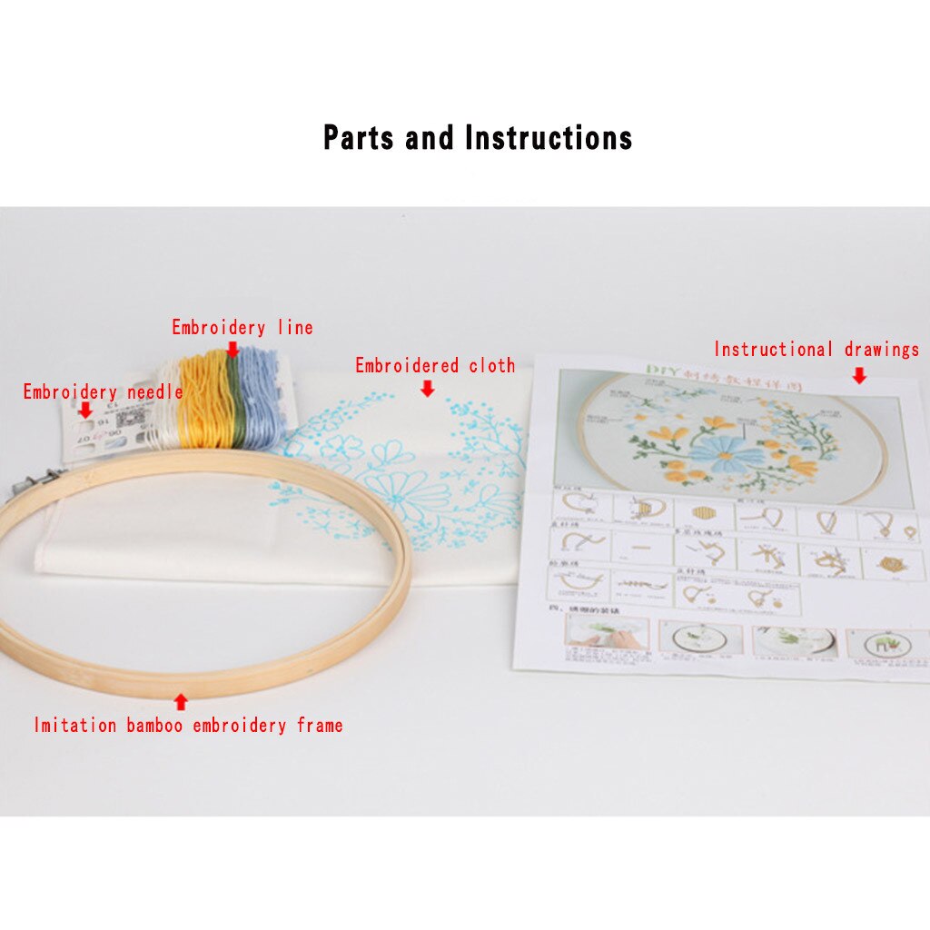 Diy Stamped Embroidery Starter Kit With Flowers Plants Pattern Cloth Color Threads Tools Beginners-handmade Embroidery #t1p