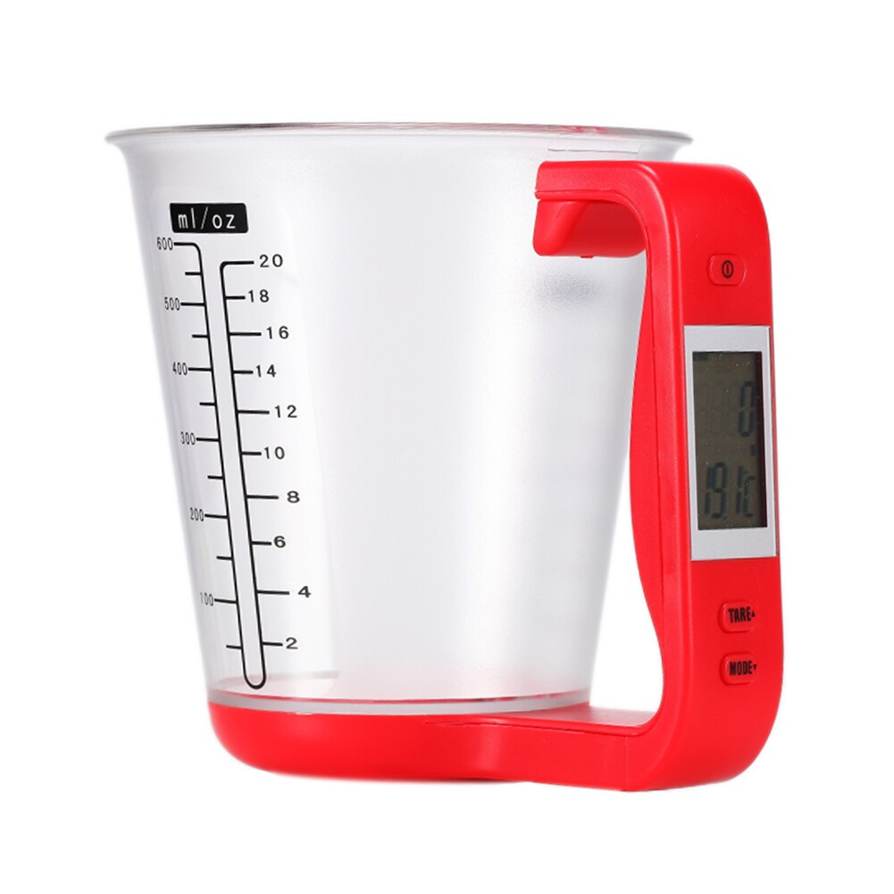 Portable Electronic Measuring Cup Kitchen Scales with LCD Display Plastic Digital Beaker Host Weigh Temperature Measurement Cups: Red