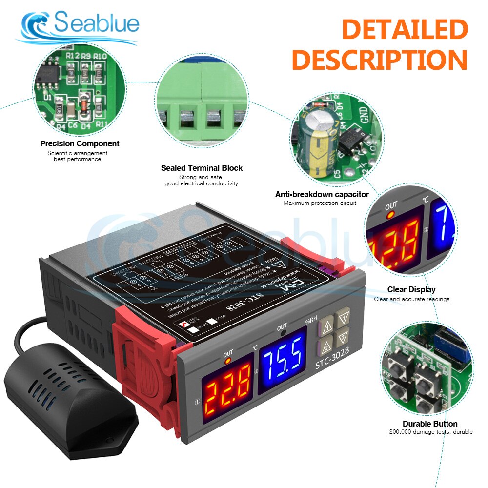 STC-3028 SHT2000 Temperatur Feuchtigkeit Regler Hause Kühlschrank Thermostat Hygrostat Thermometer Hygrometer DC 12V 24V AC 110-220V
