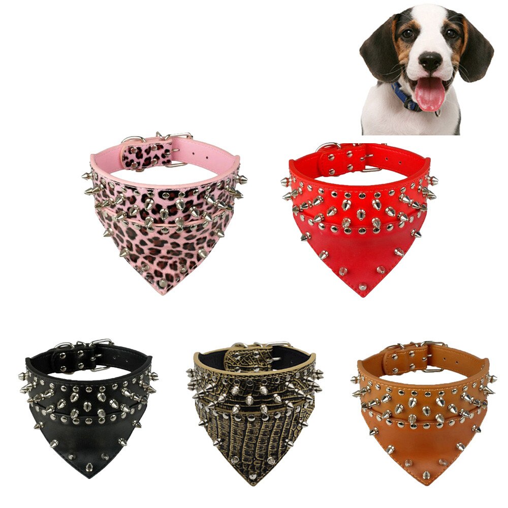Adjustable Leather Rivet Spiked Studded Pet Puppy Dog Collar Neck Strap