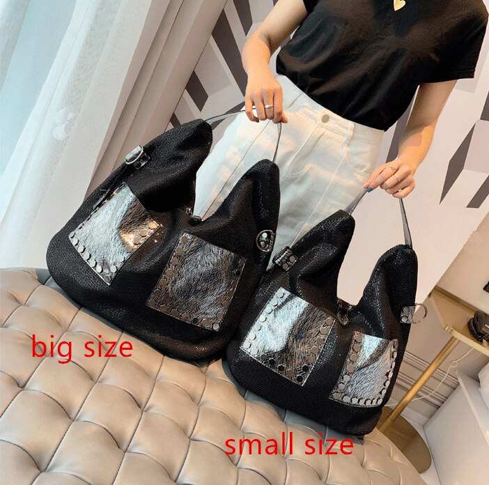 Sobre grande rede de malha iridescente paillette bolsa senhora casual multi-bolsos fralda mensageiro saco feminino tamanho grande bolsa de ombro