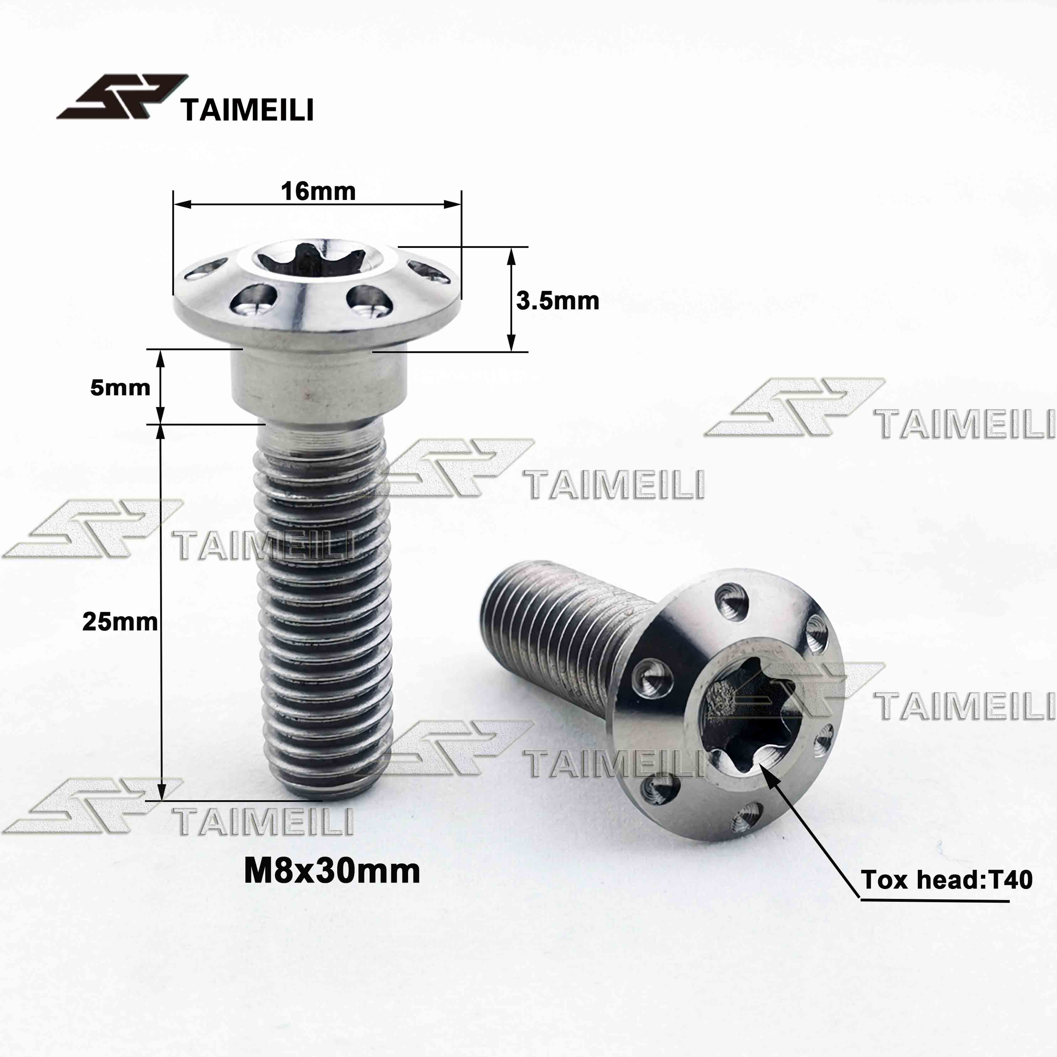 TAIMEILI Titanium Alloy Screw M8X20/25/30mm Motorcycle Brake Disc Screw Inner Plum Blossom Petal Head 1PCS