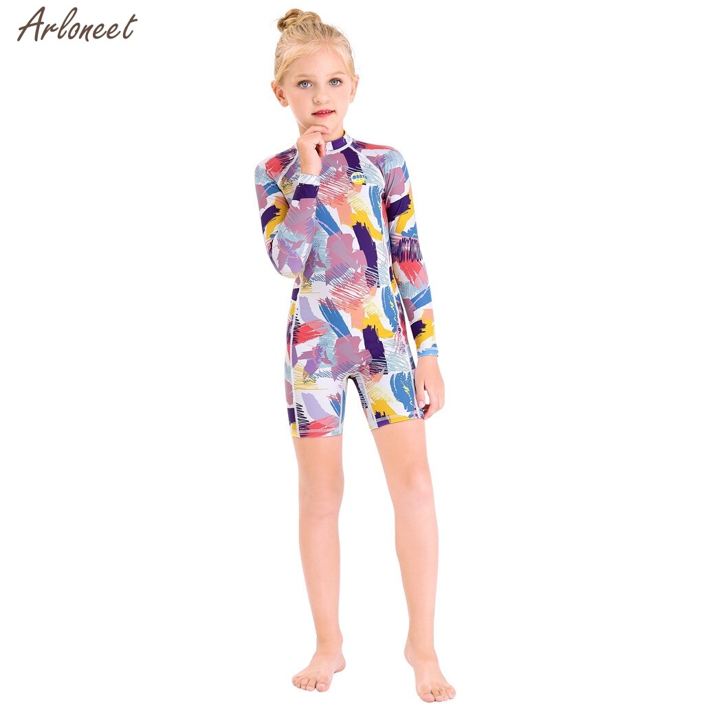 Girls Swimwear Summer Kids Baby Girls Boy One Piece Sun Protection Rash Guard UPF 50+ Swimsuit Wetsuit Beachwear: Purple / XL