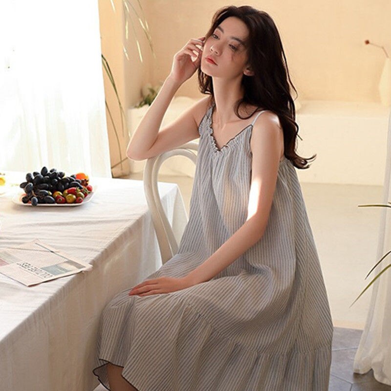 Nachthemden Oversize Losse Cozy Mouwloos Strap Ruches Trendy Eenvoudige V-hals Elegante Leisure Homewear Lounge Vrouwelijke Knielange