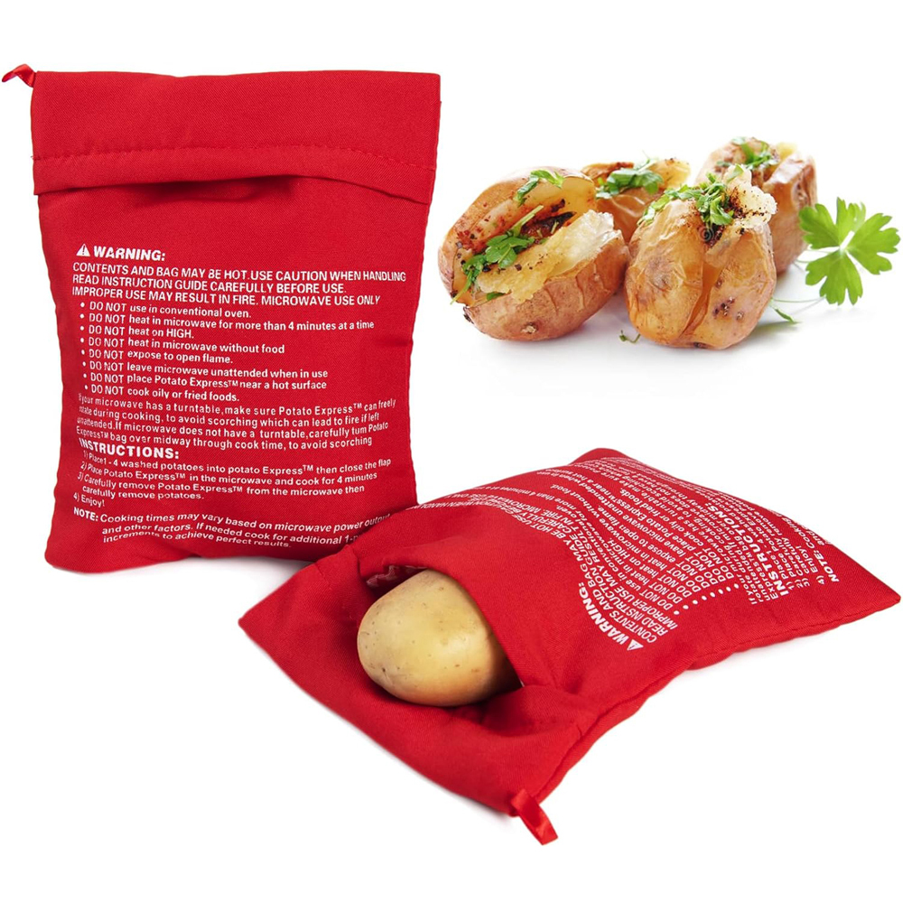 Bolsa de patatas para microondas, bolsa reutilizable para cocinar patatas en microondas exprés, cocina de patatas al horno, patatas perfectas, bolsa roja para hornear de 4 minutos