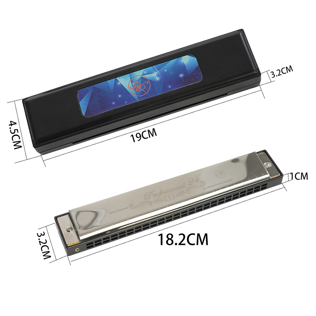 24 Holes C Key Tremolo Harmonica Mouth Organ Pro Harmonica Musical Instrument for Beginner Students Adults