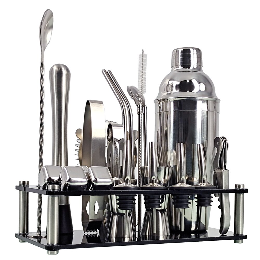 Barman Kit 23 Stuk Cocktail Shaker Set Van Roestvrij Staal Ijs Graan Acryl Stand Voor Gemengde Drankjes Martini Bar gereedschap