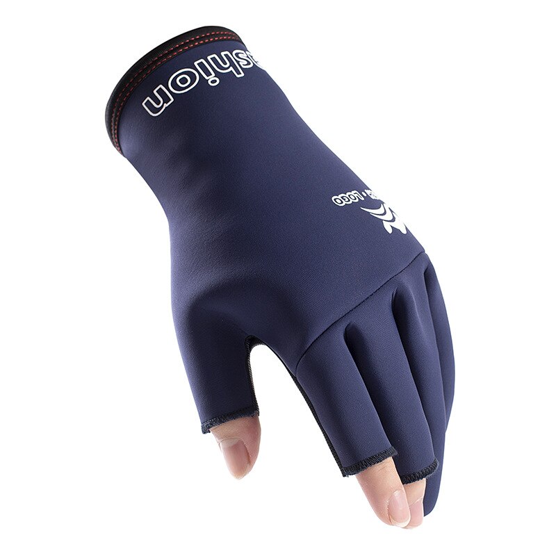 Nouveaux gants demi-doigt hommes pêche en plein air conduite gants équitation sport trois doigts gants antidérapants: Navy Blue / L
