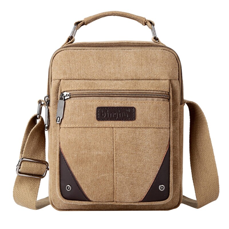 Men's Casual Shoulder Bag Solid Color Business Messenger Bag Simple Large Capacity Multi-purpose Canvas Bag: Style B khaki