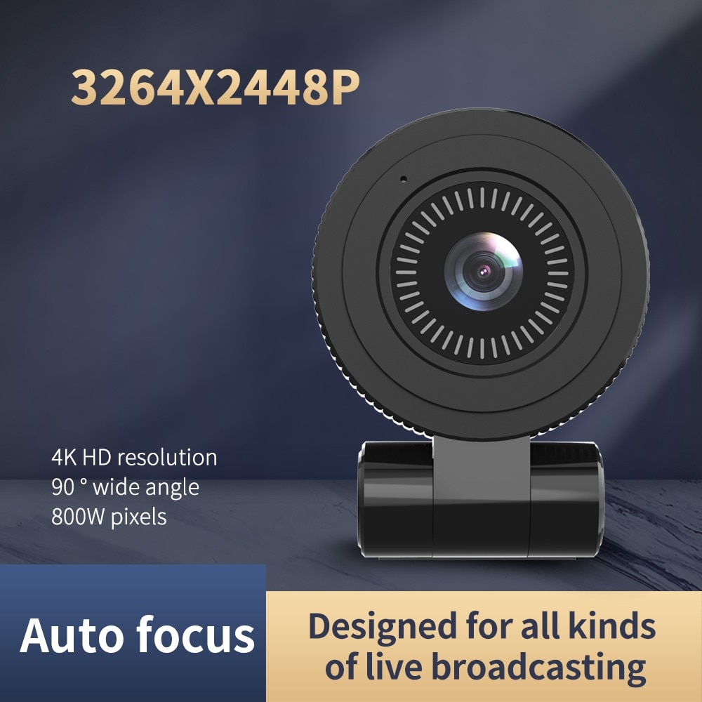 TISHRIC C180 Auto Focus 4K Full HD Webcam Web Cam Web Camera With Microphone For PC Computer Mac Laptop Desktop