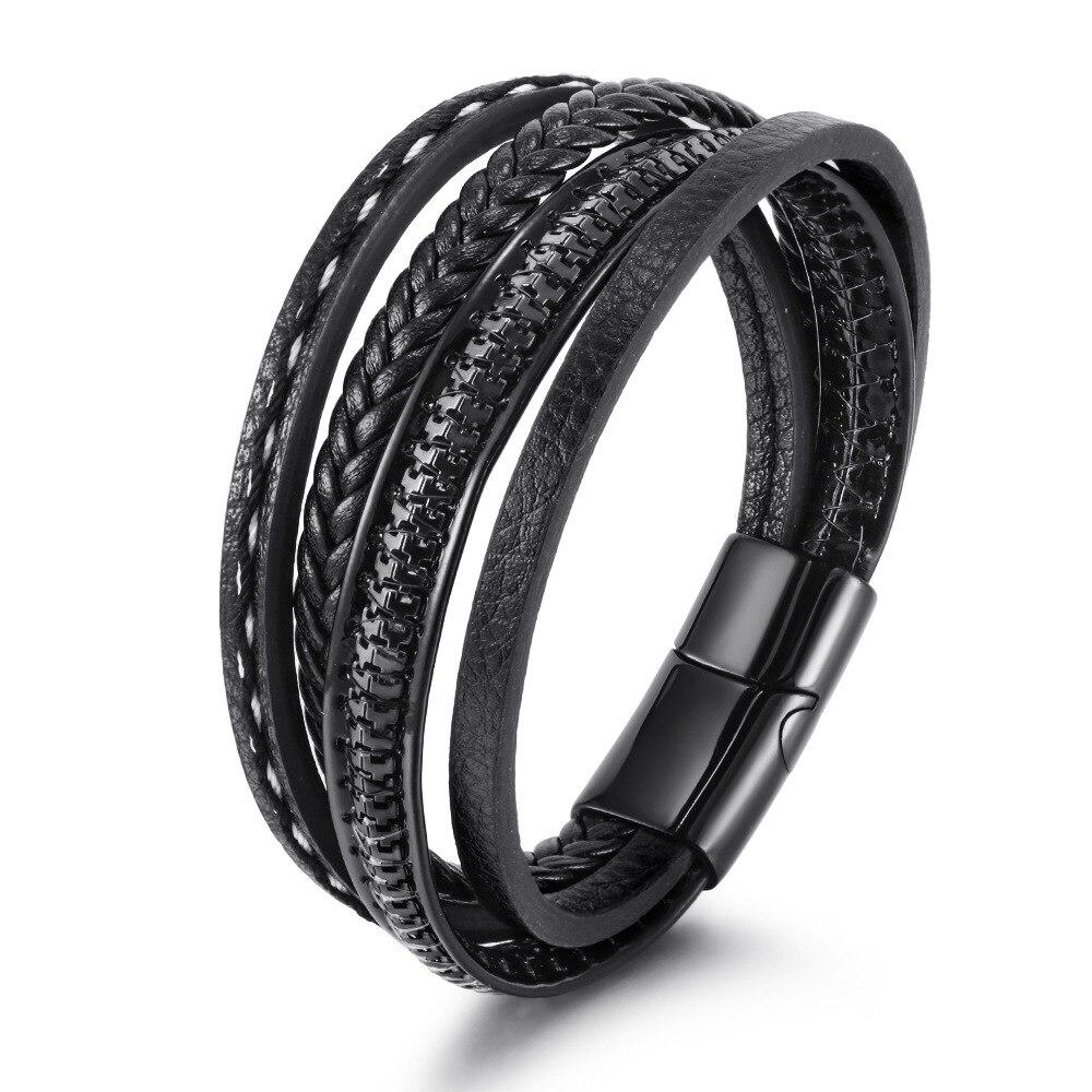 Multilayer Hand Gevlochten Lederen Touw Armband Mannen Sieraden Legering Magneet Gesp Armband Beslet Mannelijke Vaderdag