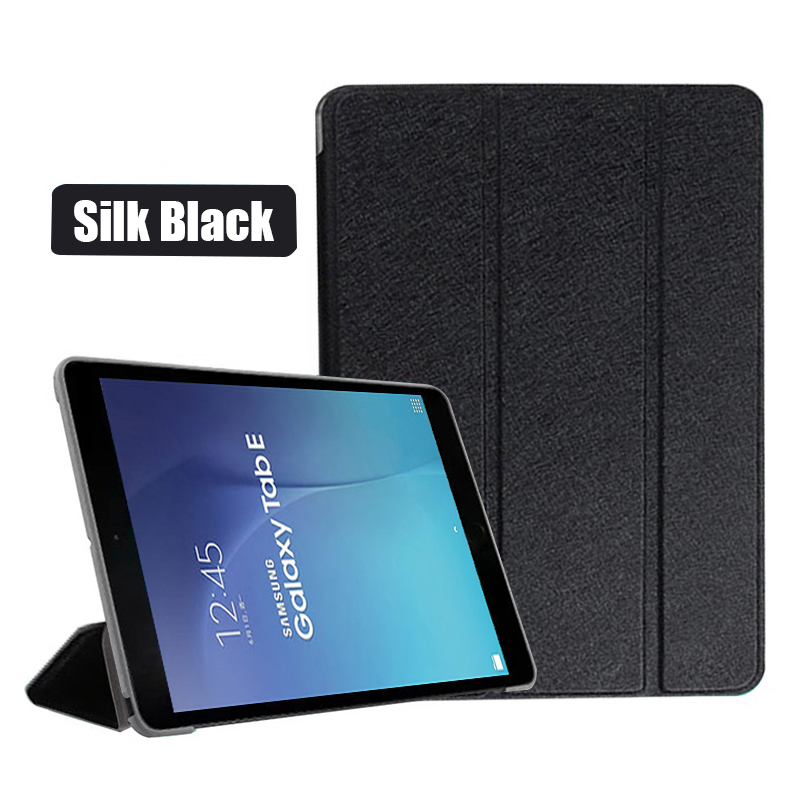 Case for Samsung Galaxy Tab E 9.6 T560 T561 SM-T560 SM-T561 Tablet Funda Slim Stand PU Leather Cover for Samsung Tab E 9.6 Case: Silk Black