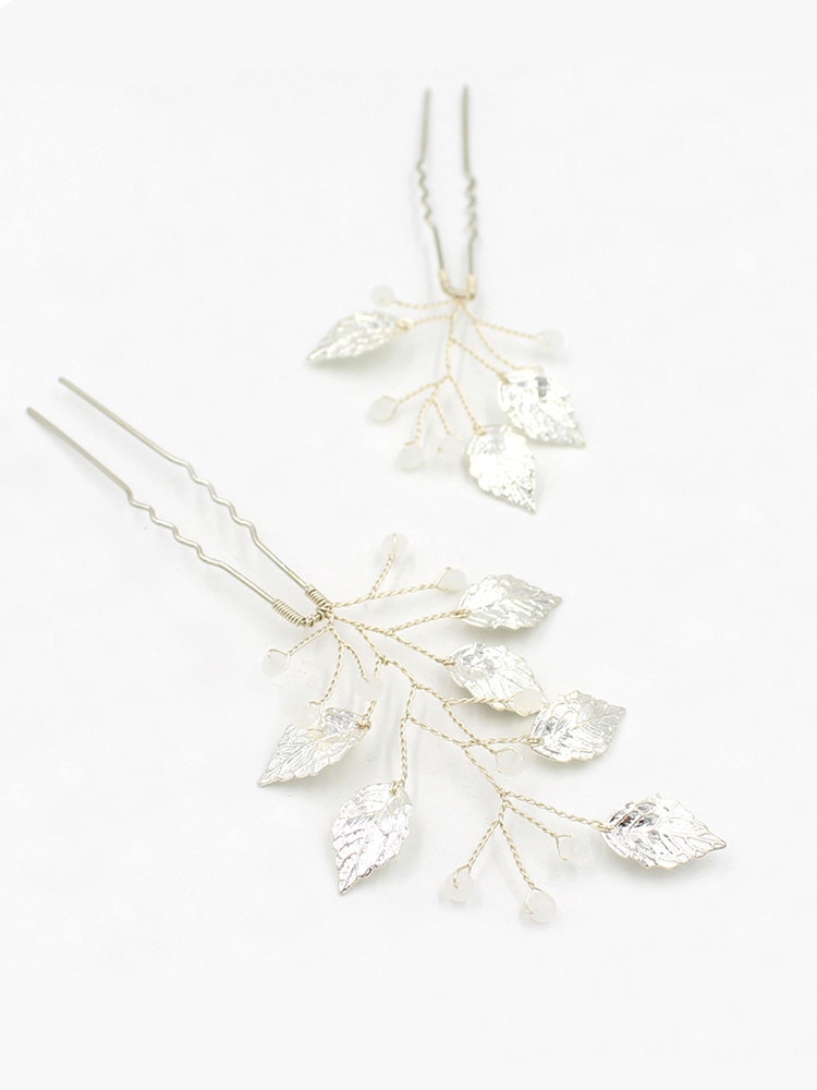 Accesorios para el cabello de decoración para boda, conjunto de pasadores de pelo hechos a mano con hojas Vintage de plata y oro, tocado de novia para y banquete