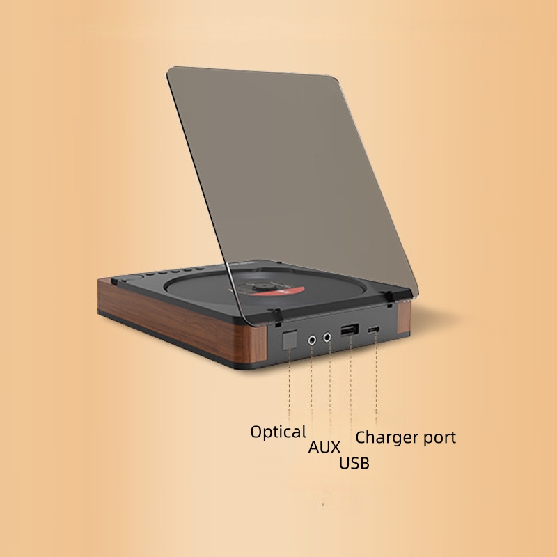 Retro CD Player with Optical Fiber LED Display HiFi Stereo Sound AUX USB Wireless Bluetooth for Home Desktop Theater Audio