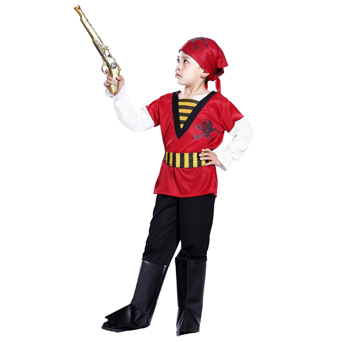 Halloween Pirate Cosplay Costume garçon crâne rouge Pirate Costume ensemble avec Pirate Blaster pour 4-6 ans-taille M