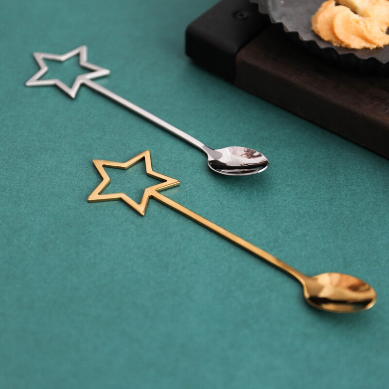Stainless Steel Coffee Spoon Star Shape Dessert Ice Cream Tea Spoon Drinking Stirring Spoon Flatware Kitchen Accessories