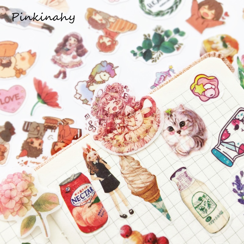 100 X Kawaii Girls Decorative Stickers Cartoon Animal Scrapbooking Stickers For Journal Planner Diy Crafts Scrapbooking Diary