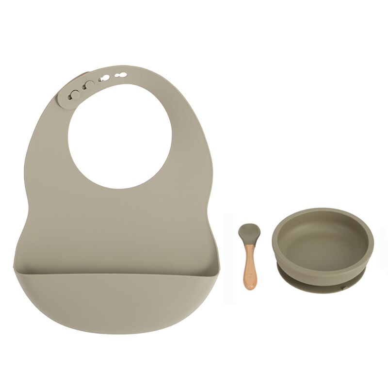 Kit Vaisselle Bébé 7 Pièces Silicone Avec Ventouse - Beige, Neuf, Antidérapant