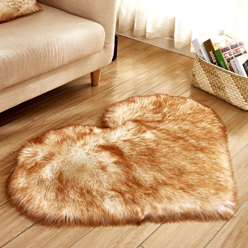 Tapis en fausse fourrure en forme de cœur pour chambre à coucher, tapis moelleux et Shaggy, en peau de mouton, pelucheux, décor de canapé, tapis de sol en peluche: 1000 millimètres x 1000 millimètres / Black