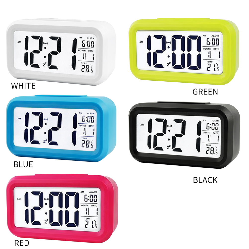 Smart Temperature Alarm Clock LED Digital Electronic Backlight Calendar Desktop Table Watch Battery Power Clocks
