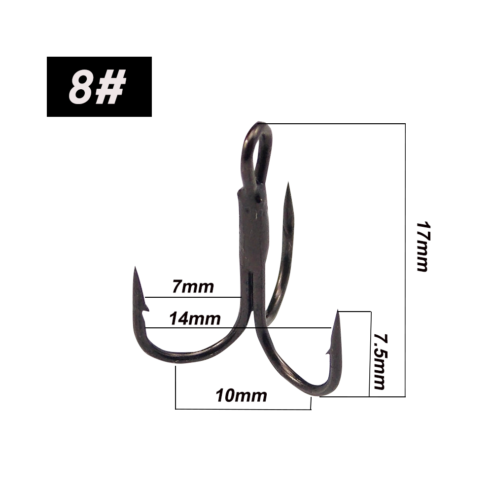 Esfishing 12 stk fiskekrog kulstofstål med modhager superskarpe triple kroge havgrej tilbehør med boks: No 8 12 stk
